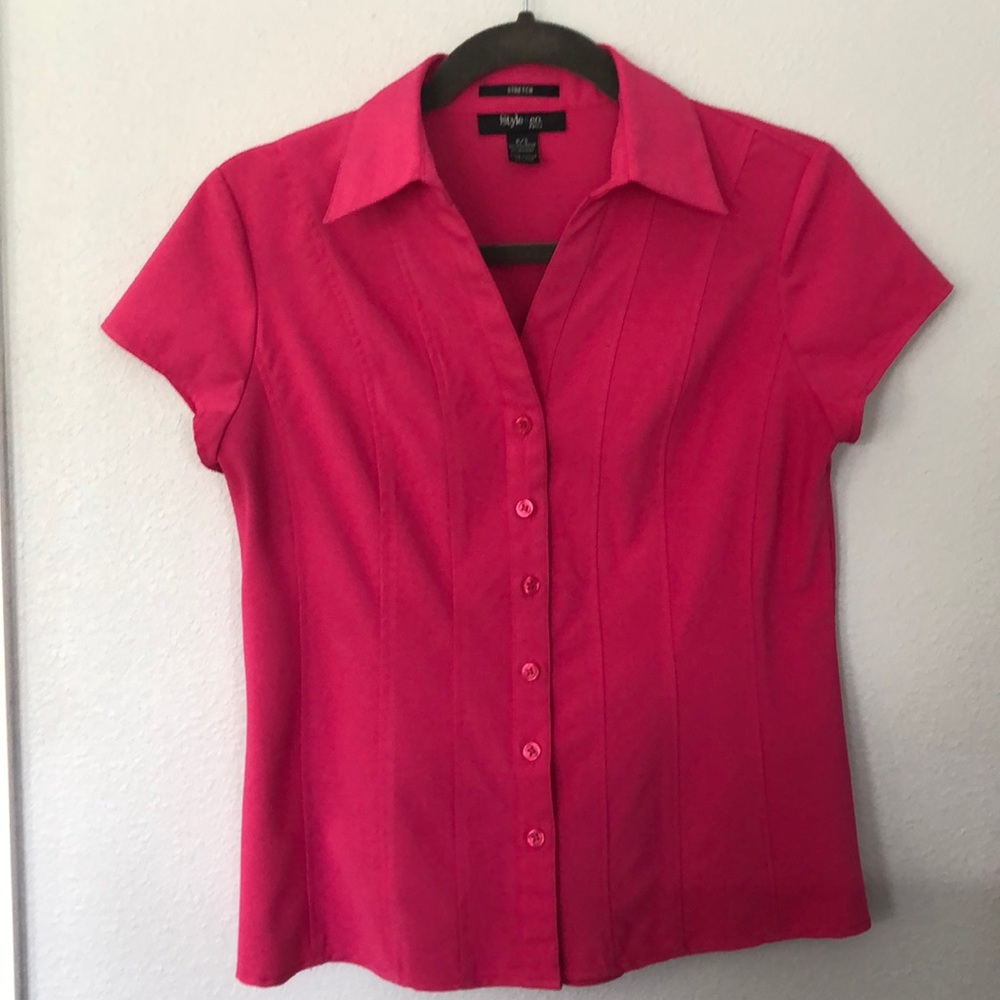 Style & Co. Stretch No Iron Button Down Short-Sleeve Blouse Petite/Small